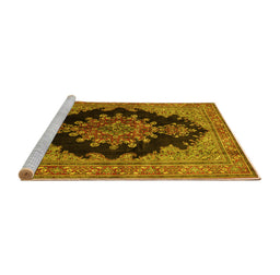 Sideview of Machine Washable Medallion Yellow Traditional Rug, wshtr89yw