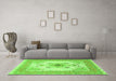 Machine Washable Medallion Green Traditional Area Rugs in a Living Room,, wshtr8grn