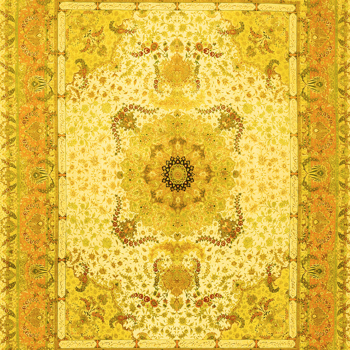 Machine Washable Medallion Yellow Traditional Rug, wshtr8yw