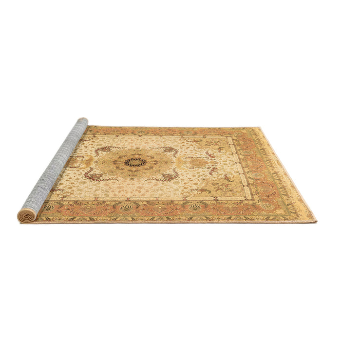 Sideview of Machine Washable Medallion Brown Traditional Rug, wshtr8brn