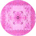 Round Machine Washable Medallion Pink Traditional Rug, wshtr8pnk