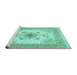 Sideview of Machine Washable Medallion Turquoise Traditional Area Rugs, wshtr8turq