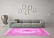 Machine Washable Medallion Pink Traditional Rug in a Living Room, wshtr8pnk