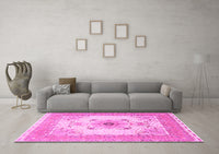 Machine Washable Medallion Pink Traditional Rug, wshtr8pnk