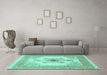 Machine Washable Medallion Turquoise Traditional Area Rugs in a Living Room,, wshtr8turq