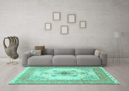 Machine Washable Medallion Turquoise Traditional Area Rugs in a Living Room,, wshtr8turq