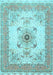 Machine Washable Medallion Light Blue Traditional Rug, wshtr8lblu