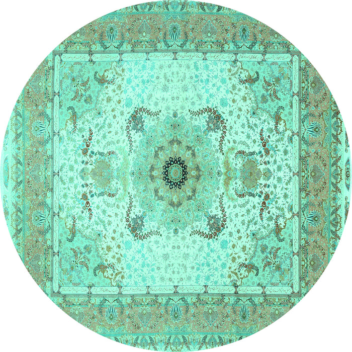 Round Medallion Turquoise Traditional Rug, tr8turq