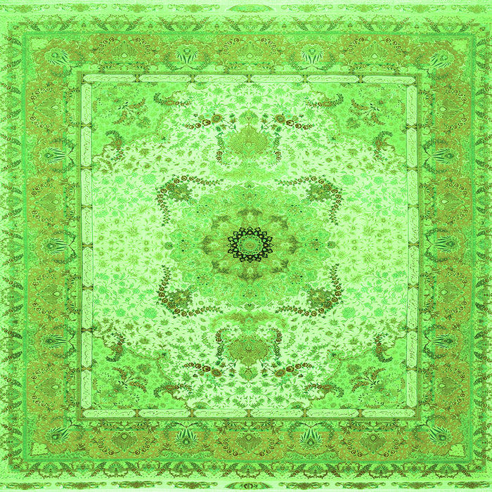 Round Machine Washable Medallion Green Traditional Area Rugs, wshtr8grn