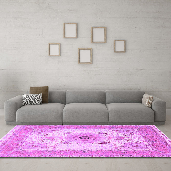 Machine Washable Medallion Purple Traditional Area Rugs in a Living Room, wshtr8pur