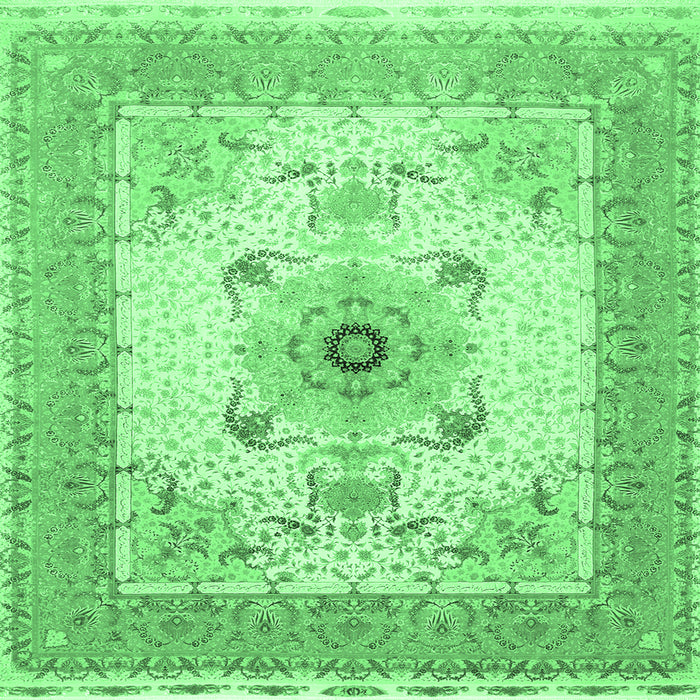 Square Machine Washable Medallion Emerald Green Traditional Area Rugs, wshtr8emgrn