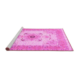 Sideview of Machine Washable Medallion Pink Traditional Rug, wshtr8pnk