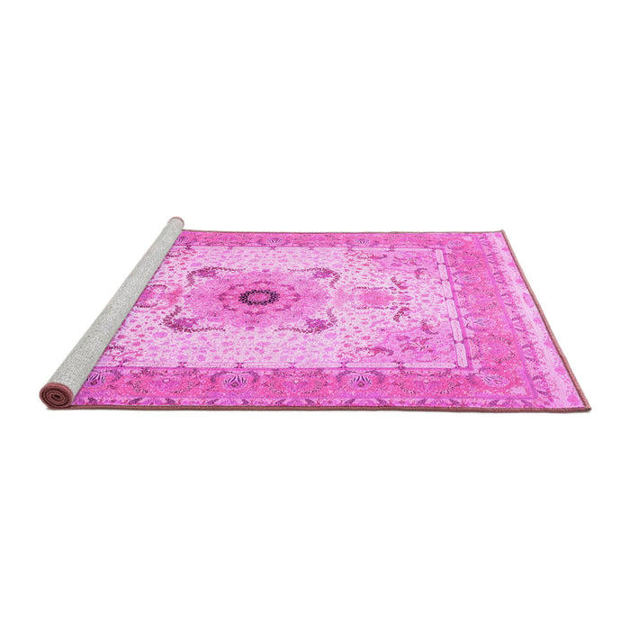 Sideview of Machine Washable Medallion Pink Traditional Rug, wshtr8pnk