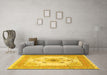 Machine Washable Medallion Yellow Traditional Rug in a Living Room, wshtr8yw