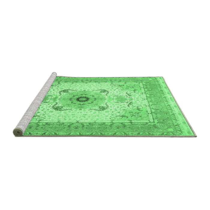 Sideview of Machine Washable Medallion Emerald Green Traditional Area Rugs, wshtr8emgrn