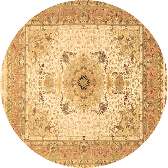 Round Machine Washable Medallion Brown Traditional Rug, wshtr8brn