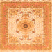 Round Machine Washable Medallion Orange Traditional Area Rugs, wshtr8org