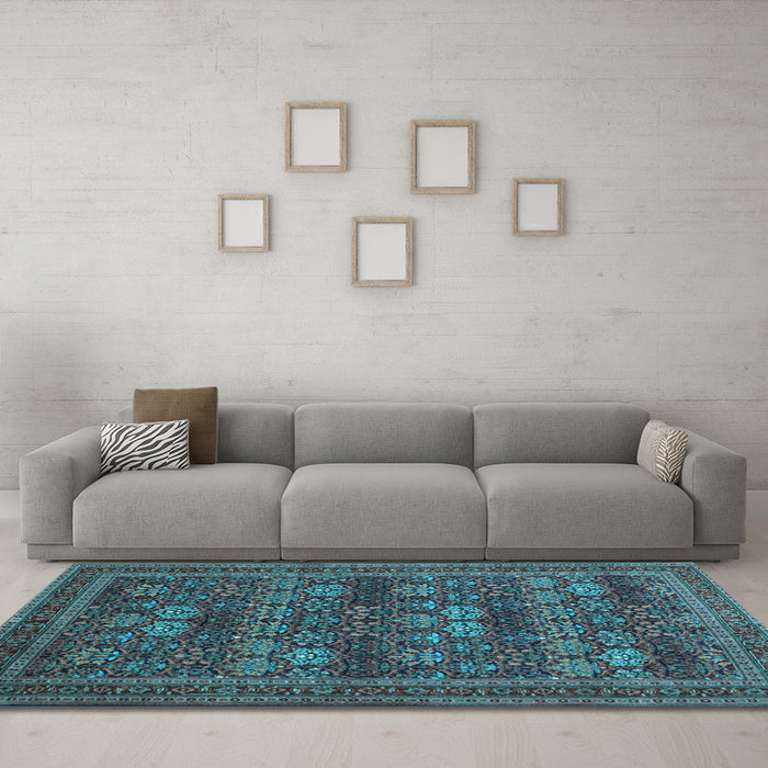 Machine Washable Persian Light Blue Traditional Rug in a Living Room, wshtr900lblu