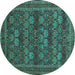 Round Machine Washable Persian Turquoise Traditional Area Rugs, wshtr900turq