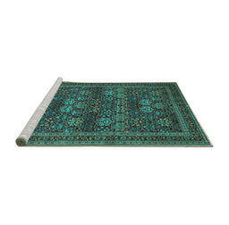 Sideview of Machine Washable Persian Turquoise Traditional Area Rugs, wshtr900turq