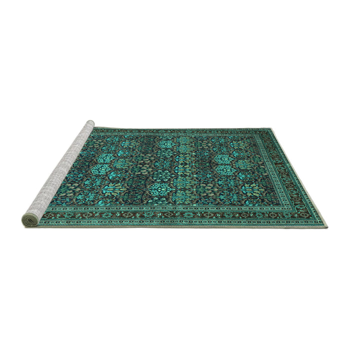 Sideview of Machine Washable Persian Turquoise Traditional Area Rugs, wshtr900turq