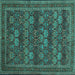 Square Machine Washable Persian Turquoise Traditional Area Rugs, wshtr900turq