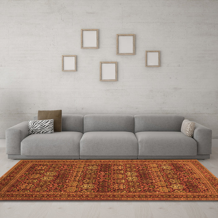 Machine Washable Persian Orange Traditional Area Rugs in a Living Room, wshtr900org