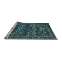 Sideview of Machine Washable Persian Light Blue Traditional Rug, wshtr900lblu