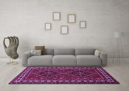 Machine Washable Persian Purple Traditional Area Rugs in a Living Room, wshtr901pur