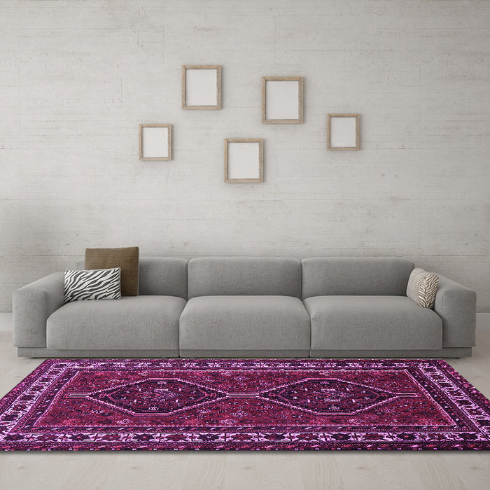 Machine Washable Persian Purple Traditional Area Rugs in a Living Room, wshtr901pur