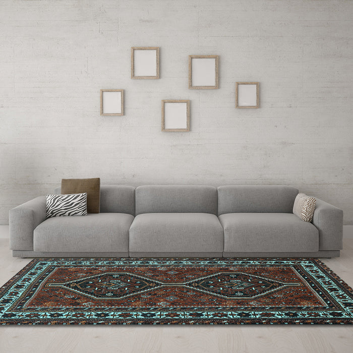 Machine Washable Persian Light Blue Traditional Rug in a Living Room, wshtr901lblu