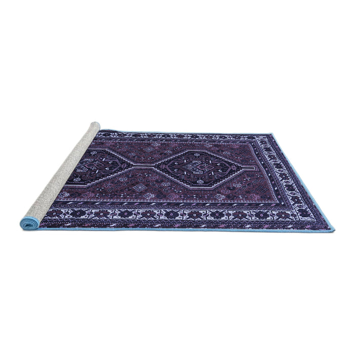 Sideview of Machine Washable Persian Blue Traditional Rug, wshtr901blu