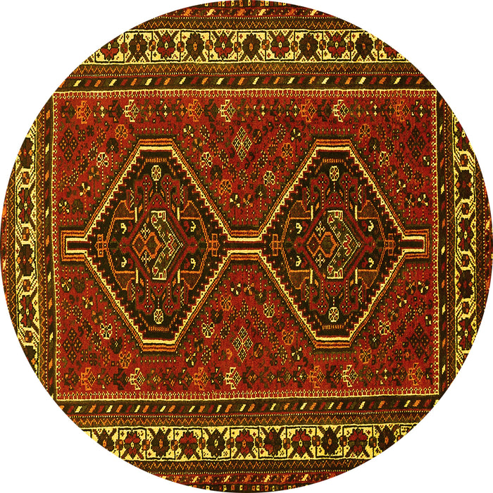Round Machine Washable Persian Yellow Traditional Rug, wshtr901yw
