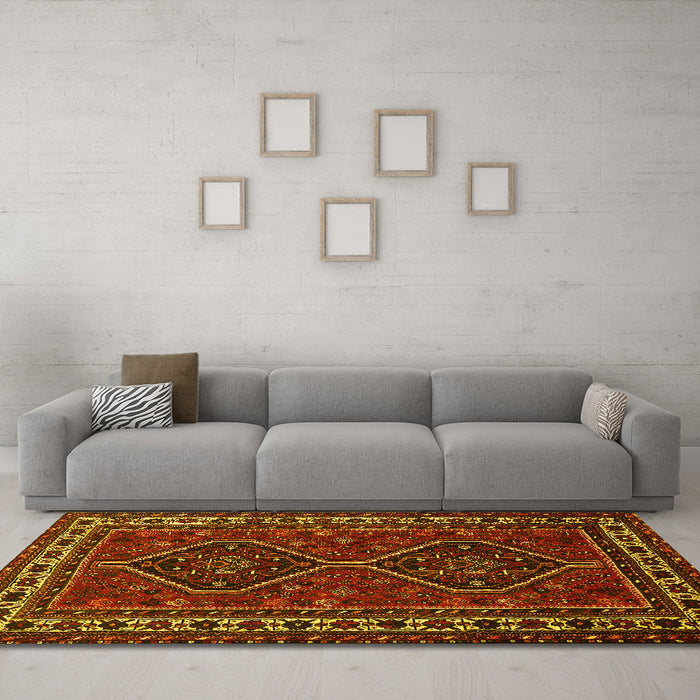 Machine Washable Persian Yellow Traditional Rug in a Living Room, wshtr901yw
