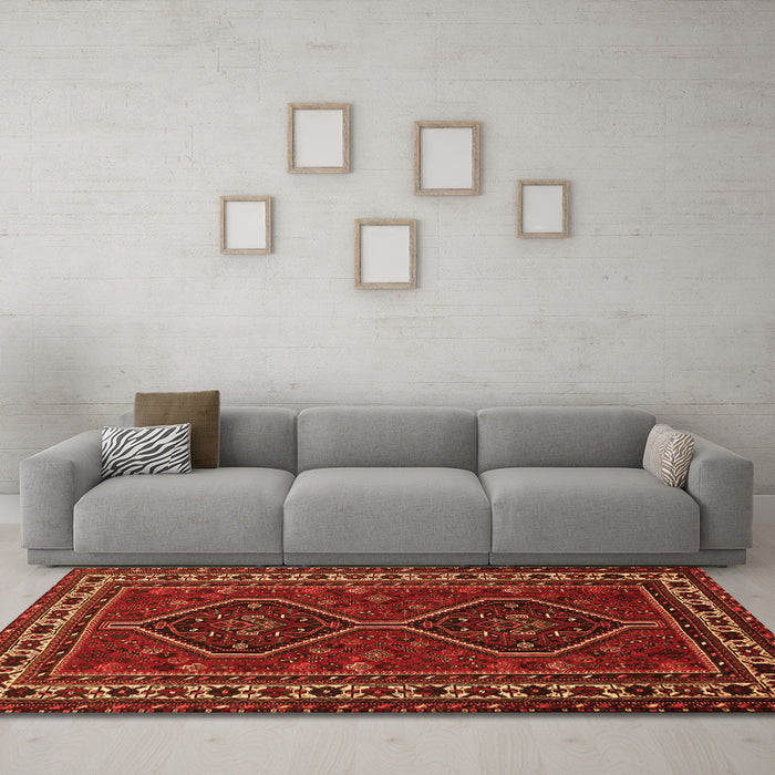 Machine Washable Persian Orange Traditional Area Rugs in a Living Room, wshtr901org
