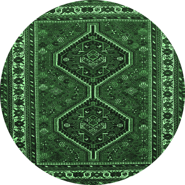 Round Machine Washable Persian Emerald Green Traditional Area Rugs, wshtr901emgrn