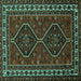 Square Machine Washable Persian Turquoise Traditional Area Rugs, wshtr901turq