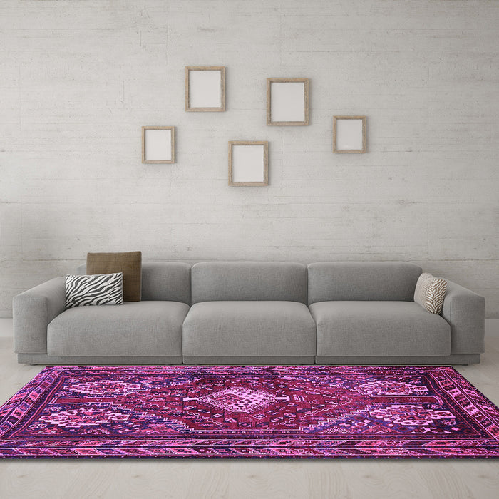 Machine Washable Persian Purple Traditional Area Rugs in a Living Room, wshtr902pur