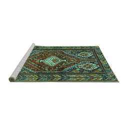 Sideview of Machine Washable Persian Turquoise Traditional Area Rugs, wshtr902turq