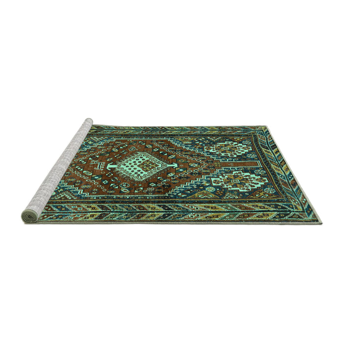 Sideview of Machine Washable Persian Turquoise Traditional Area Rugs, wshtr902turq