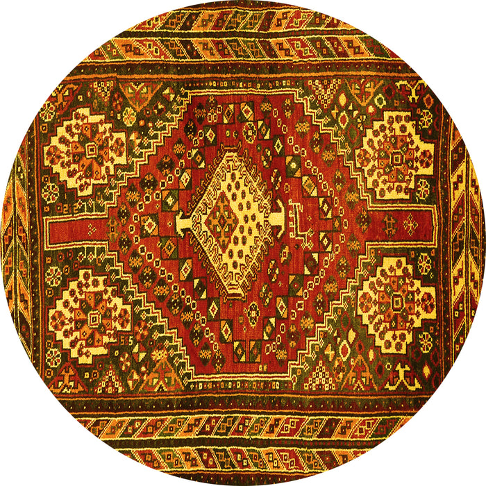 Round Machine Washable Persian Yellow Traditional Rug, wshtr902yw