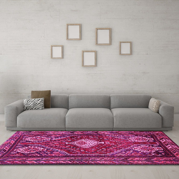 Machine Washable Persian Pink Traditional Rug in a Living Room, wshtr902pnk