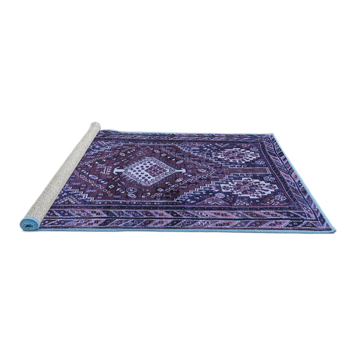 Sideview of Machine Washable Persian Blue Traditional Rug, wshtr902blu