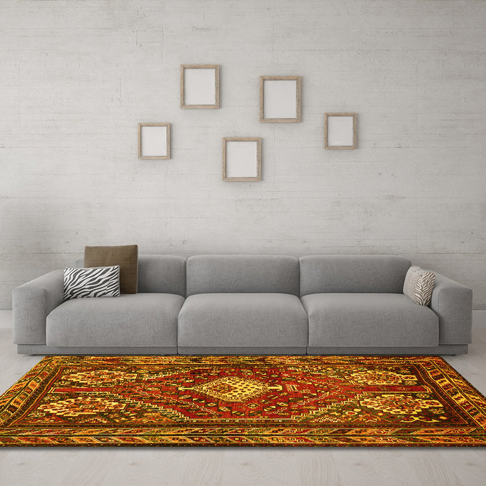 Machine Washable Persian Yellow Traditional Rug in a Living Room, wshtr902yw