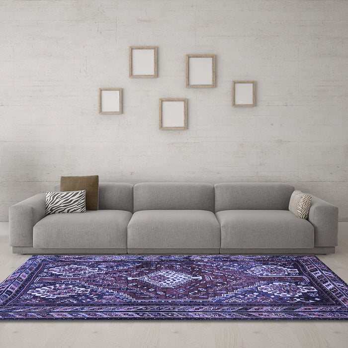 Machine Washable Persian Blue Traditional Rug in a Living Room, wshtr902blu