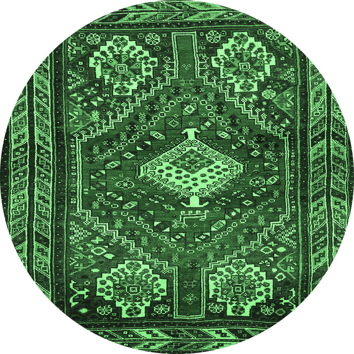 Round Persian Emerald Green Traditional Rug, tr902emgrn