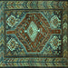 Square Machine Washable Persian Turquoise Traditional Area Rugs, wshtr902turq