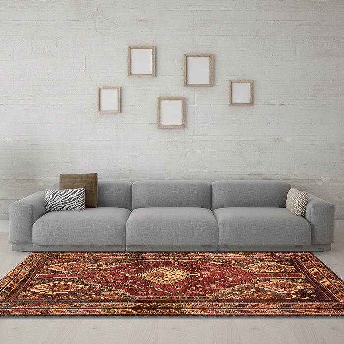 Machine Washable Persian Brown Traditional Rug in a Living Room,, wshtr902brn