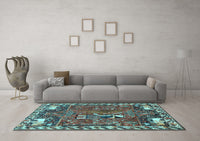 Machine Washable Animal Light Blue Traditional Rug, wshtr903lblu