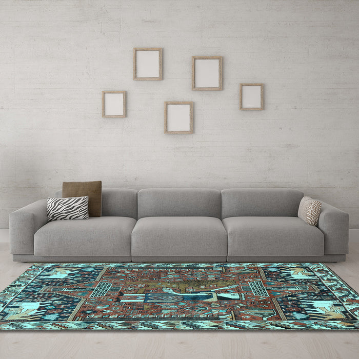 Machine Washable Animal Light Blue Traditional Rug in a Living Room, wshtr903lblu